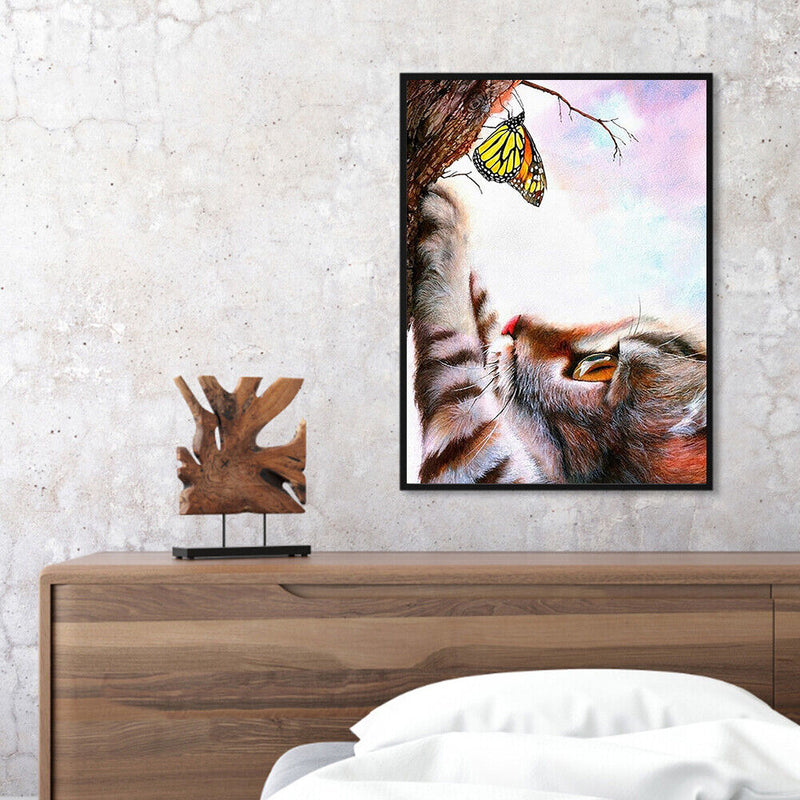Frameless Oil Paint By Numbers DIY Cat Butterfly Picture Craft Kit for Home