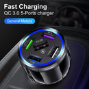 5USB QC3.0 Car Charger 3.1A Multi Ports Phone Fast Quick Charging (Black) Newly