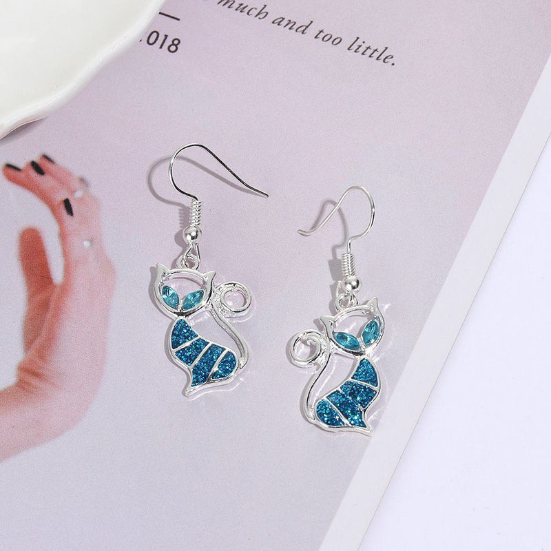 Women Fashion Trendy Jewelry Hook Ear Stud Opal Cat Earrings Drop Dangle