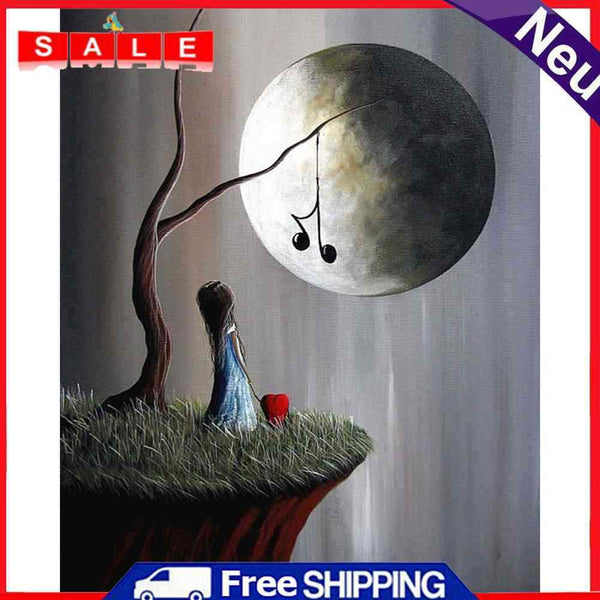 Hand Painted on Canvas DIY Girl Moon Oil Paint By Numbers Drawing Kit Ornaments