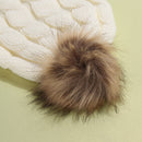 2015 Winter Warm Knitted Hat Set Women Thicken Faux Fur Hat Scarf White