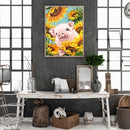 Full Drill Round Rhinestone Picture DIY 5D Mosaic Pig in Sunflower Painting Kit