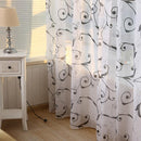 Transparent Voile Floral Print Curtains Bedroom Window Door Curtain (Black)