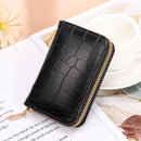 Women PU Leather Crocodile Wallet Business Zipper Holder Handbag (Black)