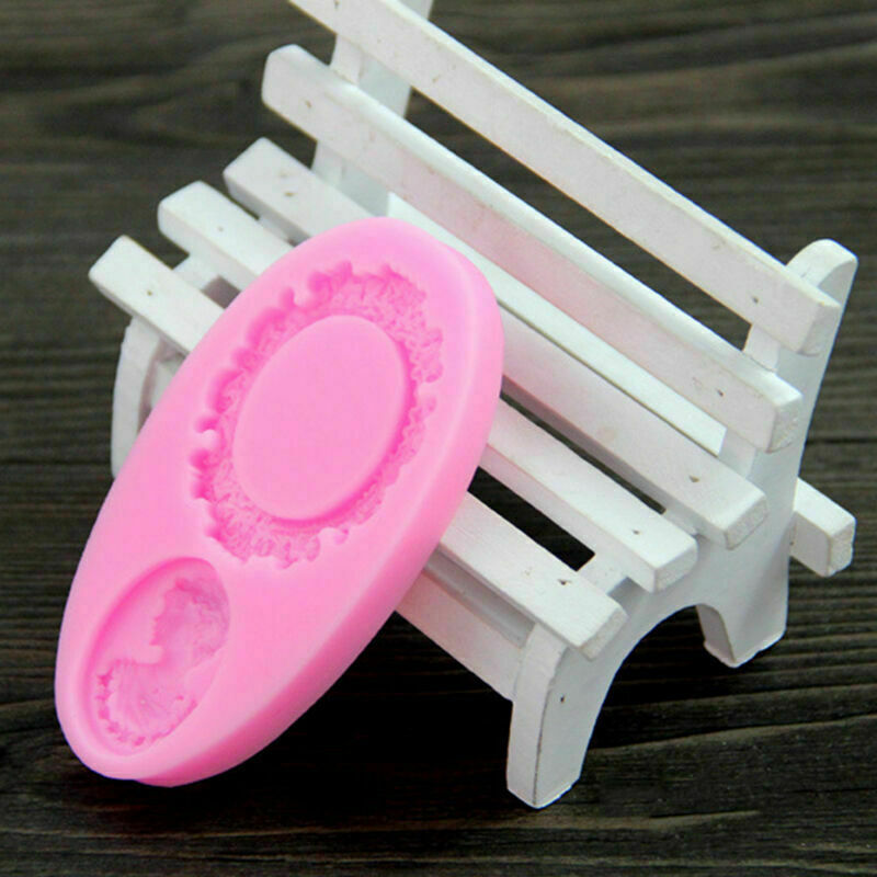 Woman Cameo Mirror Fondant Moulds Cake Decorating Mold Bakeware Sug Frame B3C7