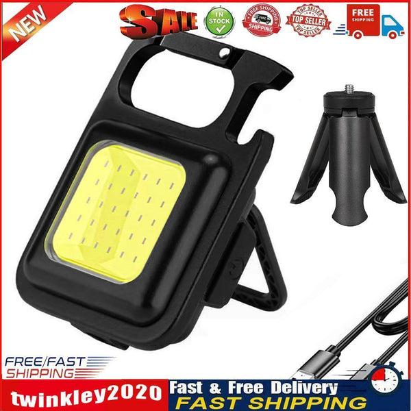 COB LED Mini Portable Keychain Lamp Type-C Rechargeable Torch with Stand Newly