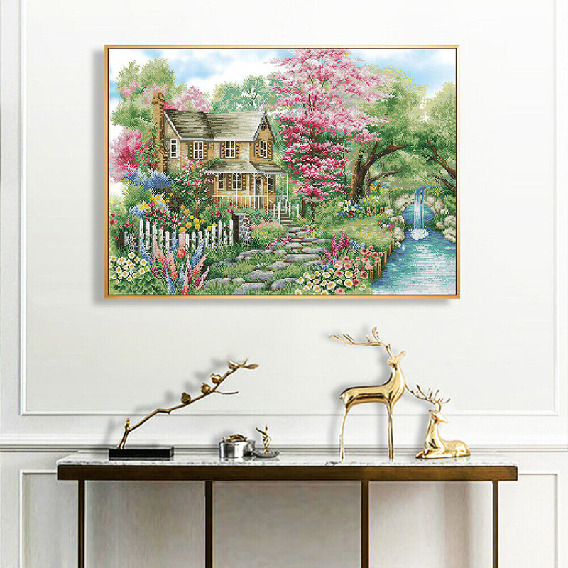 Full Embroidery Mountain Villa Stamped 11CT Needlework Set DIY Cross Stitch K