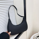 Women Solid Color Nylon Tote Bag Crescent Zipper Top-handle Bag (Black)