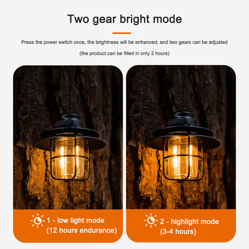 LED Camping Lamp Iron Outdoor Hanging Lantern USB Rechargeable (Short) Newly