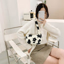 Women Plush Flower Pattern Handbag Lady Winter Warm Small Shoulder Bag
