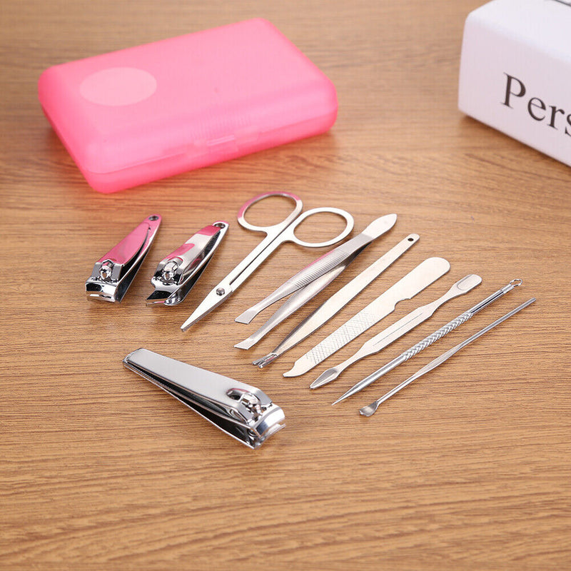 10pcs Portable Nail Cutter Stainless Steel Cuticle Pusher Dead Skin Remover Kit