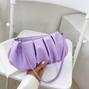 Pleated Shoulder Handbag Women PU Elegant Underarm Cloud Bags (Purple)