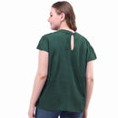 Solid Tops Women Ruffle O-neck Cup Sleeve Plus Size T-shirts (Green XXL)