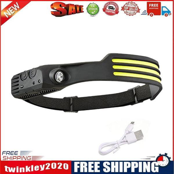 COB LED Sensor Headlight Flashlight USB Outdoor Camping Strong (C White)