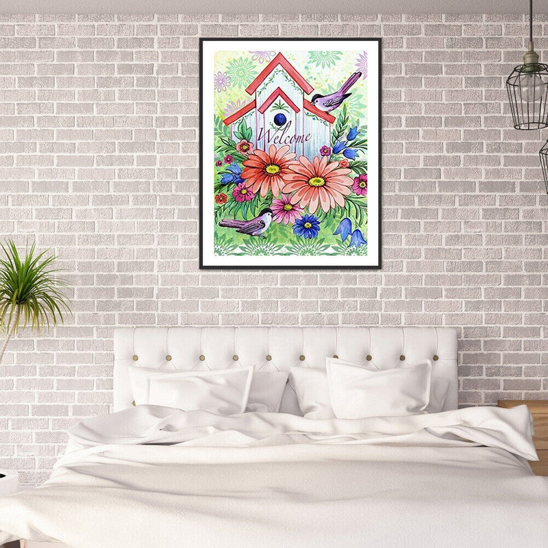 DIY Diamond Painting Bird House Full Round Drill Mosaic Art Picture Decor