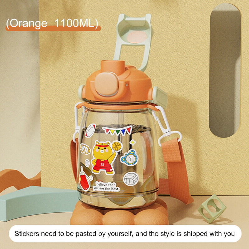 1100ml Straw Big Belly Water Cup Drinking Water Bottle w/ Stickers (Orange)