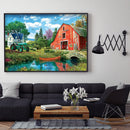 Full Embroidery DIY Canvas Stamped 11CT Cross Stitch Farm View Kit Ornament