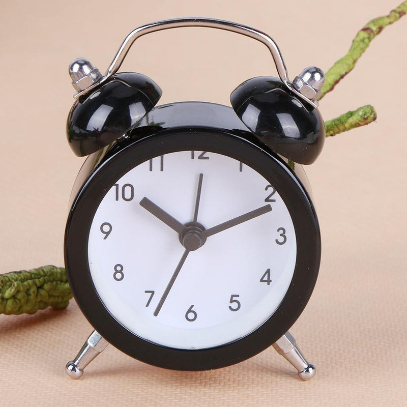 Mini Cartoon Dial Number Round Desk Children Metal Alarm Clock(Black)