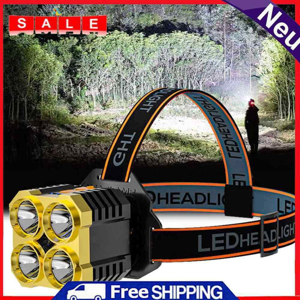 4LED Strong Headlight Flashlight USB Rechargeable Waterproof Camping