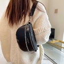 Women PU Chest Bag Alligator Leather Fanny Pack Chains Small Zipper Saddle Purse