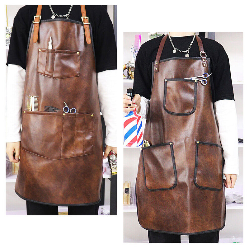 Barbershop Retro Multi Pocket Dyeing and Cutting Hair Leather Denim Apron Salon