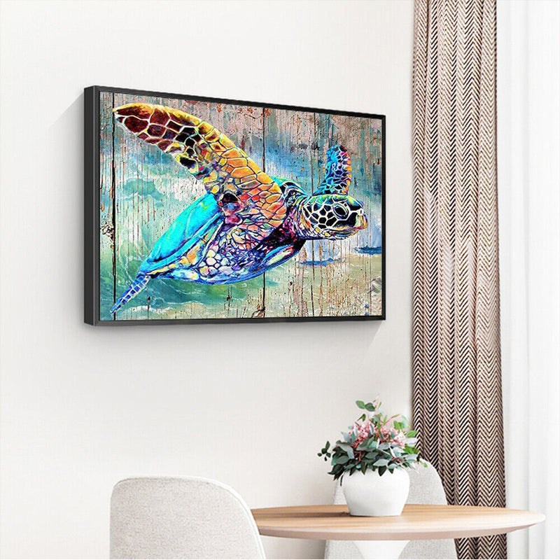 round diamond painting of sea turtle underwater animal