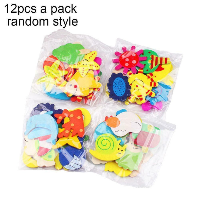 12PCS Wood Cute Fridge Magnet Alphabet Animal Early Educational Baby Kids I0C6