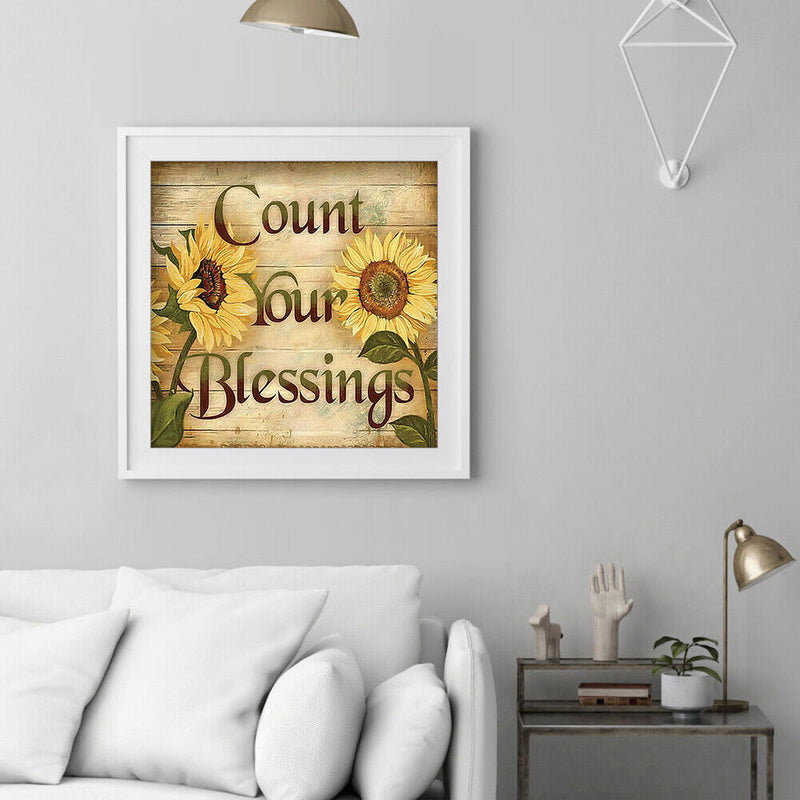 5D DIY Diamond Painting Blessings Full Round Drill Art Letter Picture Home Decor