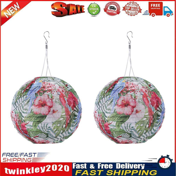 2pcs LED Round Solar Lantern Printed Waterproof Hanging Decor (Parrot) Newly