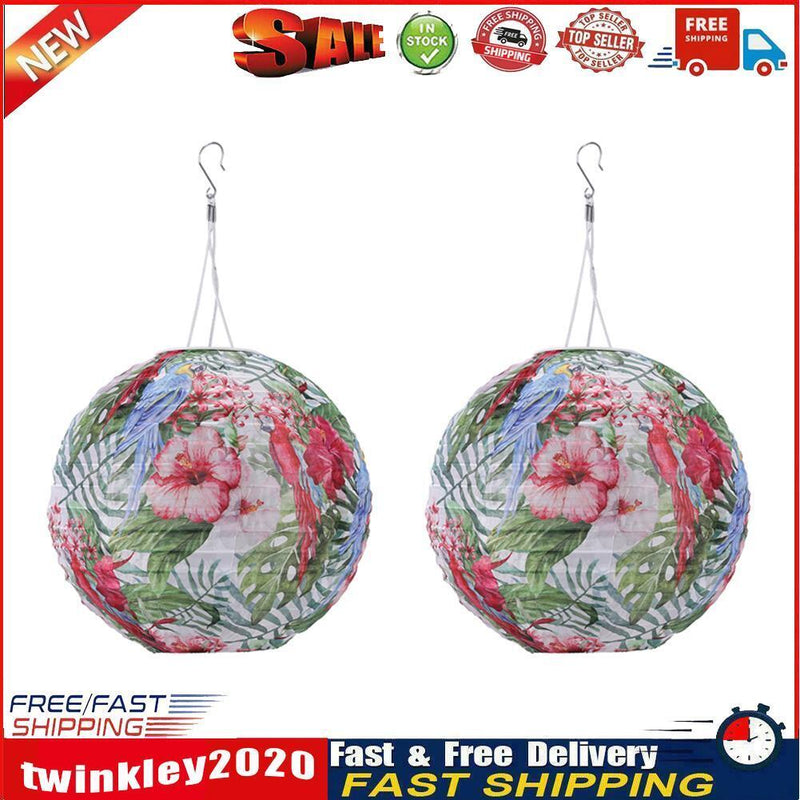 2pcs LED Round Solar Lantern Printed Waterproof Hanging Decor (Parrot) Newly