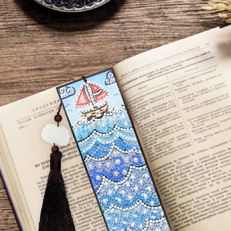 DIY Special Shape Diamond Painting Leather Bookmark Tassel Embroidery Wave Craft