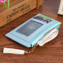 PU Solid Wallet Card Holder Bag Women Tassel Multi-slot Mini Purse (Blue)
