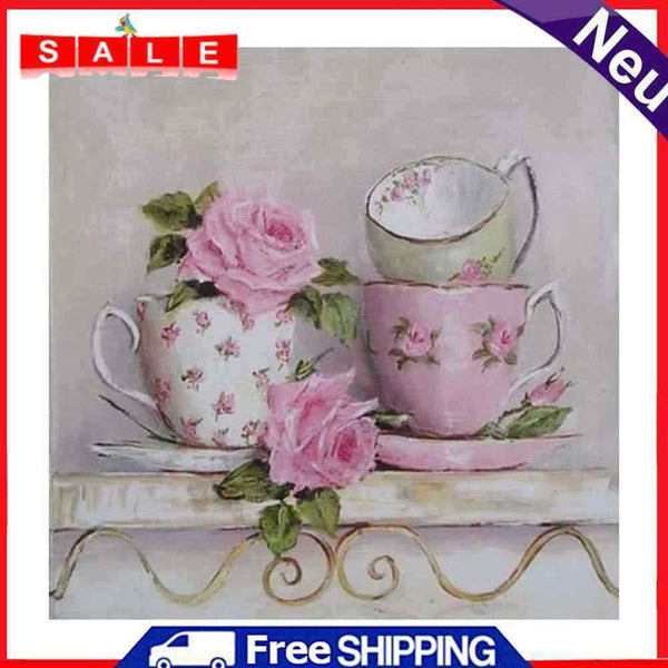 5D DIY Full Drill Diamond Painting Pink Cups Cross Stitch Embroidery Rhinestones