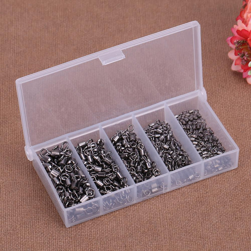 250pcs Ball Bearing Swirl Solid Ring Fishing Hook Connector + Plastic Box