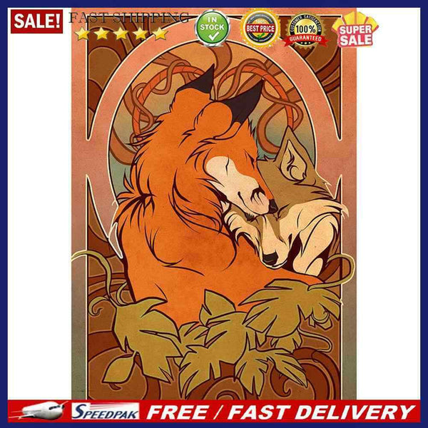 Oil Paint by Numbers Hugging Fox Canvas Artwork Living Room Picture Decoration