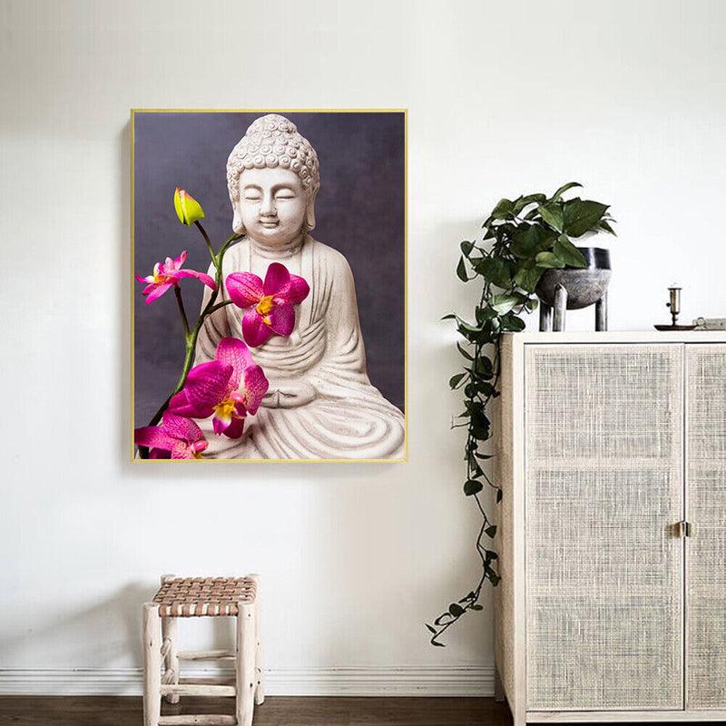 Acrylic Oil Painting By Numbers Buddha Flowers Digital Picture Home Wall Decor