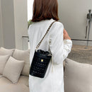 Fashion Women Geometric Bucket Shoulder Bag PU Drawstring Mini Crossbody Bags