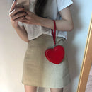 Korean Solid PU Party Wristlet Female Shoulder Handbag Love Shaped Coin Bag Tote