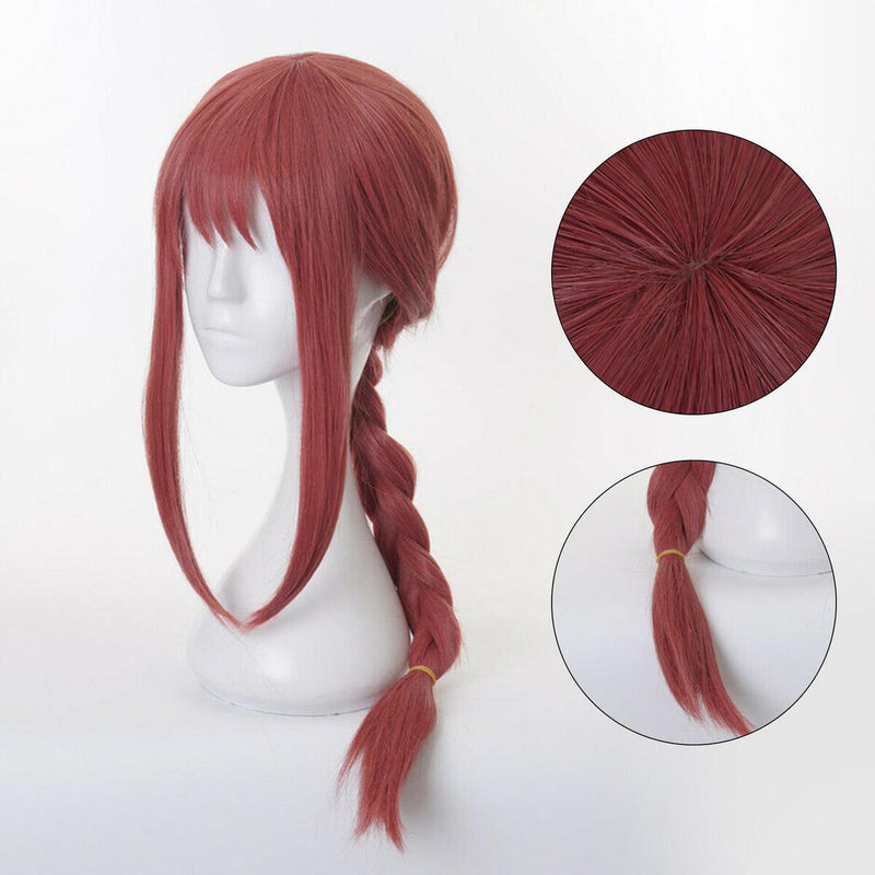 Anime Chainsaw Man Makima Pink Long Braid Hair Cos Costume Wig with Free Cap_