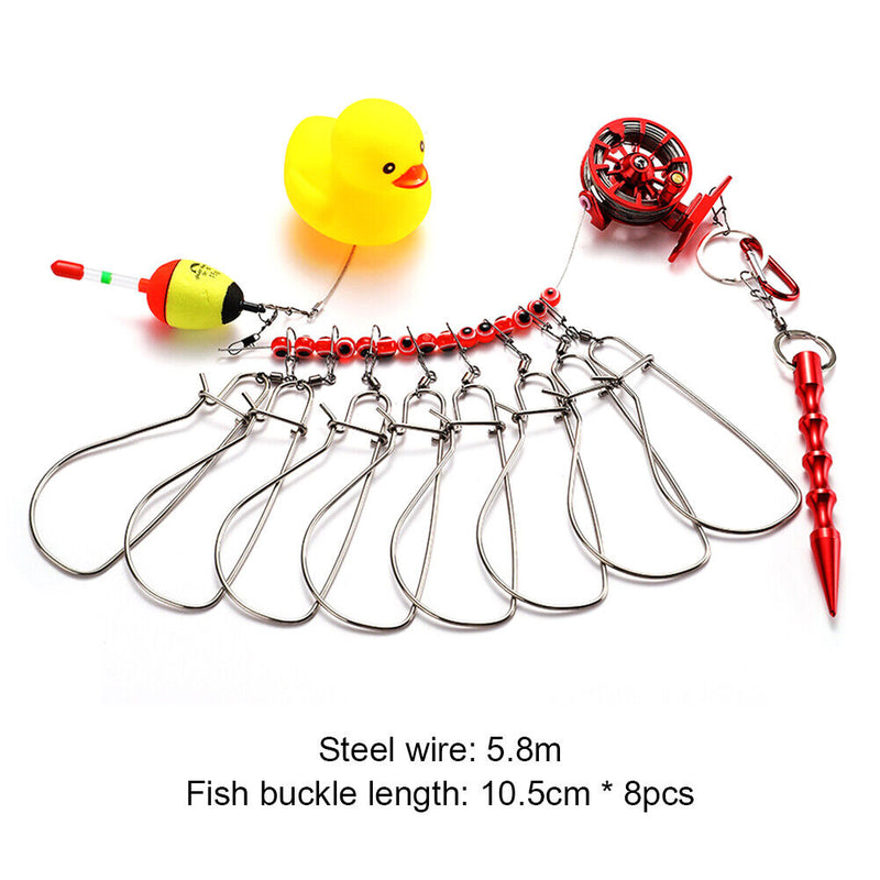 Stainless Steel Fish Buckle Lock Set Live Fishing Lock Belt Stringer (Red)