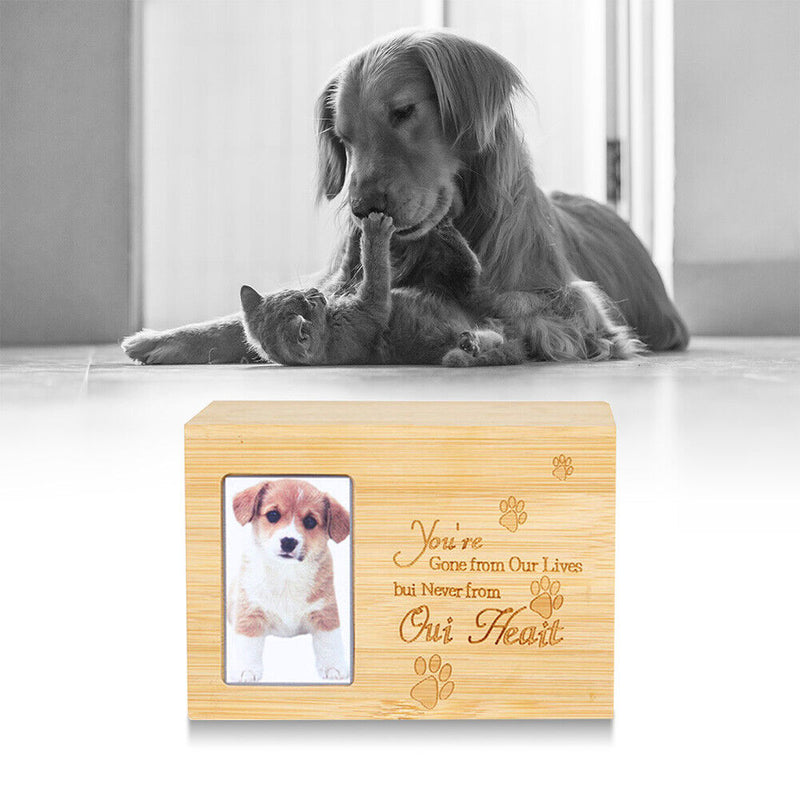Wooden Pet Urn Box Dog Cat Cremation Personal Peaceful Memorial Photo Frame B