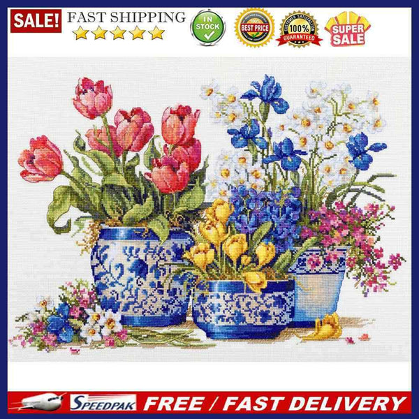 Partial Embroidery Flower Pattern Stamped Canvas 11CT DIY Cross Stitch Kits