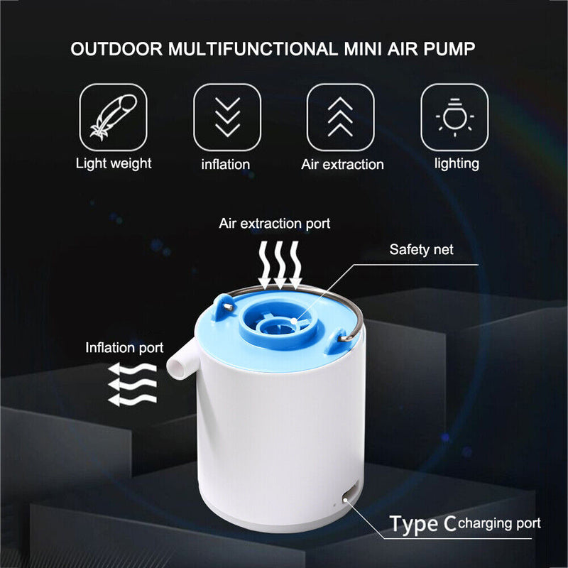 Mini Inflatable Pump USB Charging Outdoor Air Pump 3 Modes Camping Light Newly