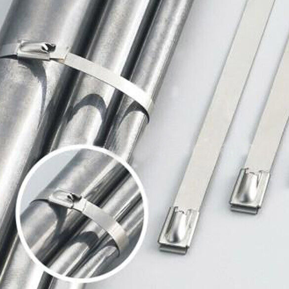 100PCS 4.6x200mm Stainless Steel Exhaust Wrap Coated Locking Cable Zip Ties