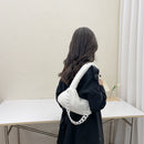 Casual Shoulder Bag Soft Fluffy Lady Tote Handbag Thick Chain Travel Daily Purse
