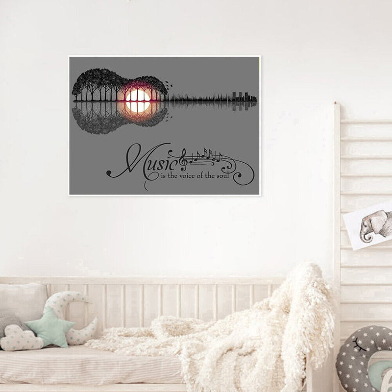 Sunset Guitar Tree Canvas Painted Oil Paint By Numbers Kit Bedroom Wall Art