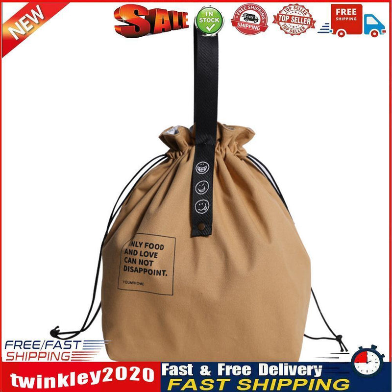 Canvas Insulation Bag Industrial Style Drawstring Lunch Box Pouch (Yellow) Newly