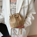 Woven Straw Crossbody Messenger Bag Bucket Female Girl Chain Shoulder Handbags