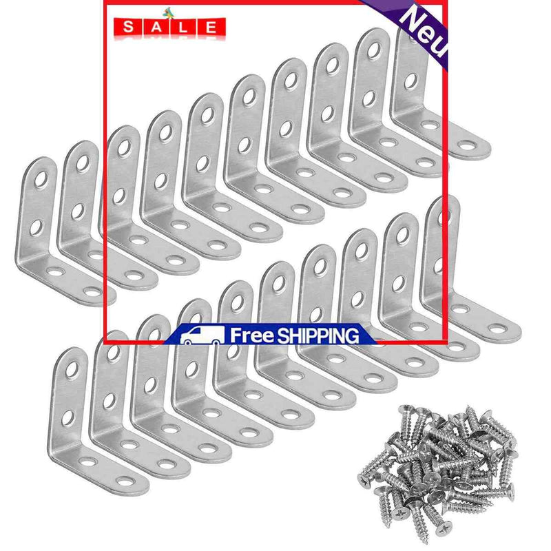 20 Pack Corner Bracket Stainless Steel Right Angle Brackets with 80pcs Screws