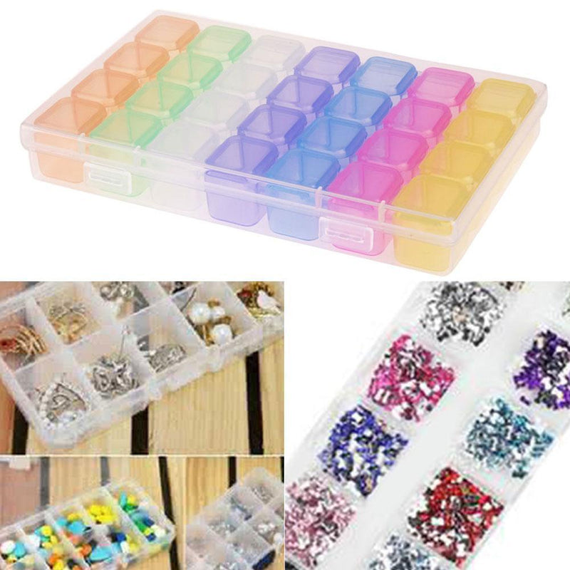 28 Slot Plastic Storage Box Nail Rhinestone Jewelry Display Case(Colorful)